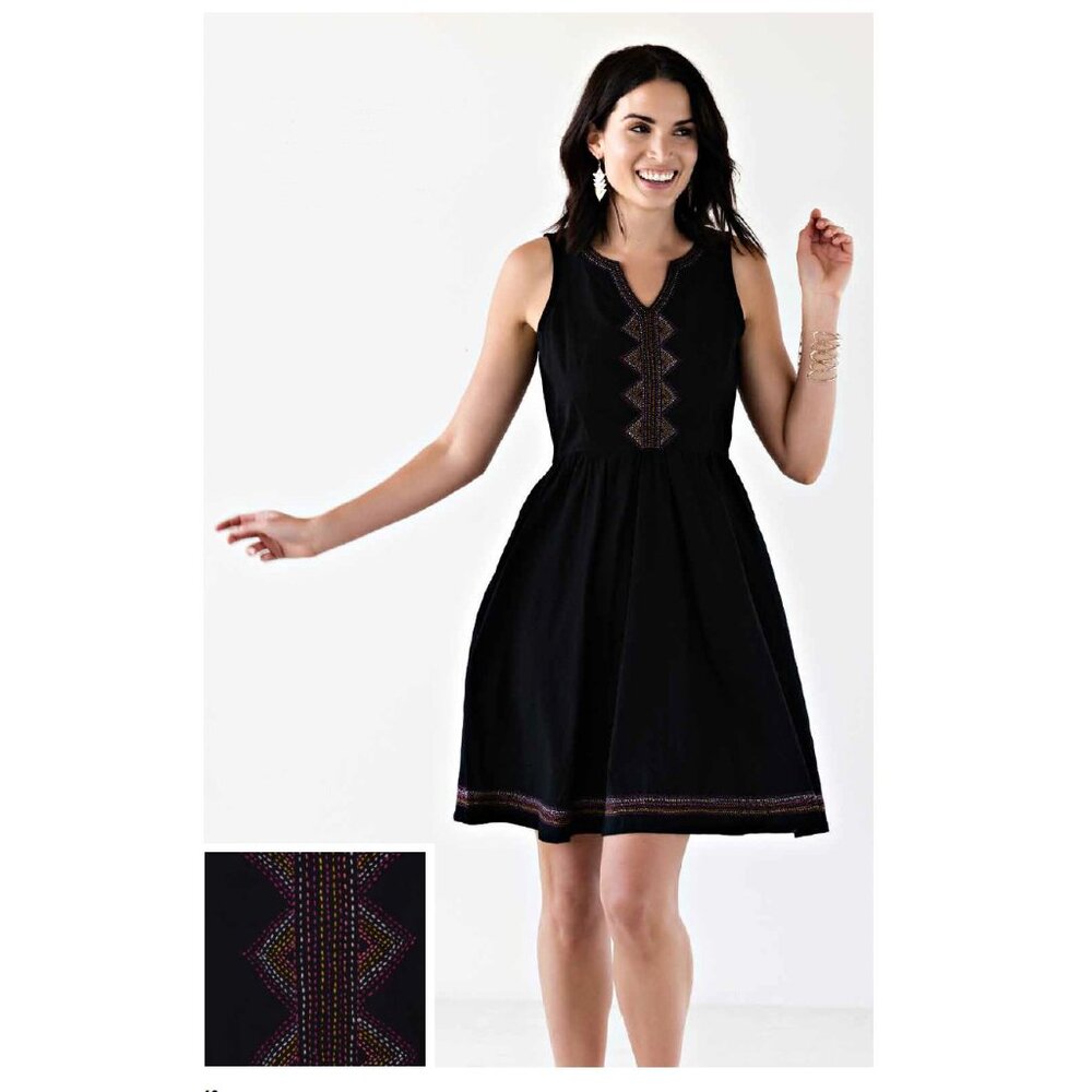 Mata Traders Embroidered Graphic Shapes Dress Black | Size Small